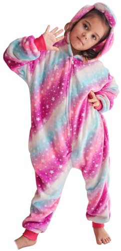 KAKU NANU Pigiama Intero Unicorno Bambina Con Cappuccio in Pile - Tuta Intera Costume per Bambini 4-6 Anni - Regalo