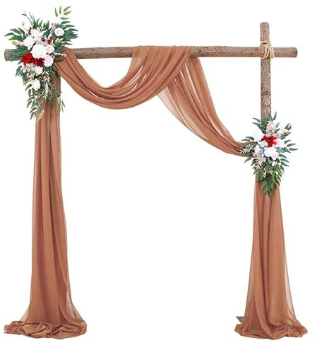 Querbehang Freihanddeko,1 Stück 75 * 600cm Chiffon Tüll Foto Hintergrund Vorhang Hochzeitsbogen Drapierung Stoff Freihanddeko Dekoration für Hochzeit Fotografie Party Geburtstag Taufe -braun