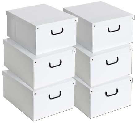 Lavatelli Set of 6 Cardboard Wardrobe Boxes for Clothes and Linen for Changing Seasons and Children's Bedrooms Gift Box Organizer Storage Large White 40 x 50 x 25 cm, Weiss