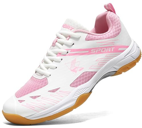 NGARY Hallenschuhe für Damen, Badmintonschuhe, leichte, rutschfeste Pickleball-Volleyball-Sneaker, Tennis- und Tischtennis-Turnschuhe,White pink,36 EU