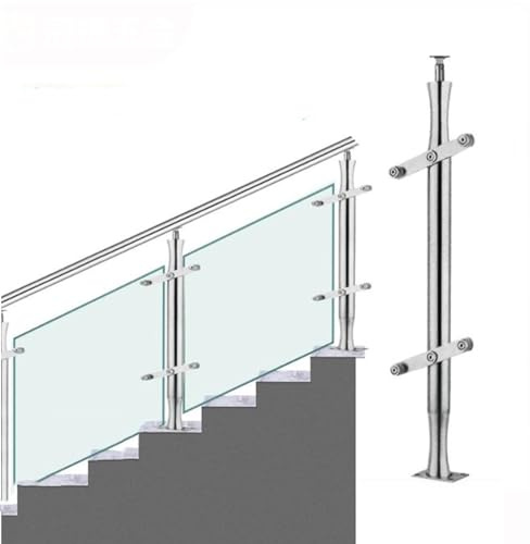 Yiustldd Garde-Corps d'escalier en Verre, Balustrade en Acier Inoxydable, Poteau Central en métal, pour intérieur et extérieur, Rampe d'atterrissage, escalier pour terrasses, Jardins