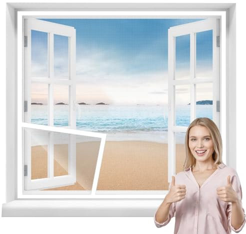 Fly Screen Window - Insect Protection Roller Blind self-Adhesive - Fly Screen Fiberglass net 150x150cm Window Screen mesh White