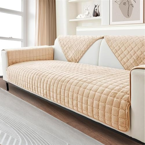 LINGKY Sofa Überzug, Weiche Flanell Sofa Sitzkissenbezug, Sofaschoner rutschfest, Sofabezug 1 2 3 Sitzer Couch überzug für Sektionssofa, Sofaüberwürf L Form Sofaschutz (Beige,70x150cm)
