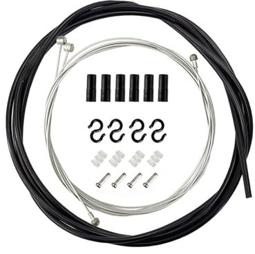 Bike Brake Cable Kit,Bike Brake Cable Housing Kit,Bike Inner Outer Brake Cable,Universal Bike Brake Cable Kit Housing Cable with Cable Wire Cap S-Hooks for MTB and Road Bike Black