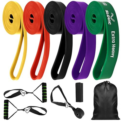 5 Set Fitnessbänder, Resistance Bands, Fitness Gummiband, Fitnessband Pull Up Resistance Band, Widerstandsbänder Set mit Türanker und Handgriffen, für Krafttraining, Yoga, Klimmzughilfe