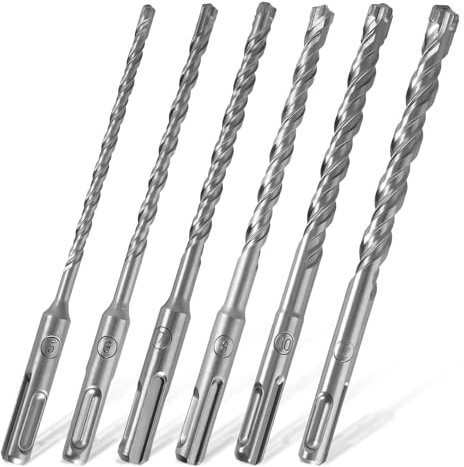 SDS Plus Bohrer Set SDS Bohrer 5mm 6mm 7mm 8mm 10mm 12mm Betonbohrer Steinbohrer Hammerbohrer mit 4 Hartmetall Schneiden Ideal zum Bohren in Stein, Beton, Ziegelmauer 6 Stück (160 mm Lang)