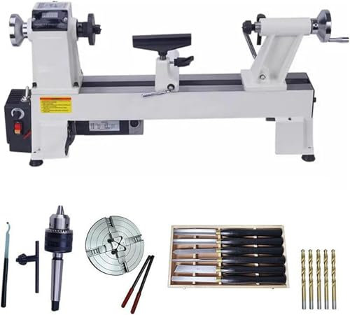 AFLEPCBRQ 900 W, Tour À Bois De 17,7 X 12 Pouces avec 6 Outils De Tournage en Carbure Et Mandrin De Connexion De 6 Pouces À des Vitesses De 300 À 1300 TR/Min / 700 À 3800 TR/Min