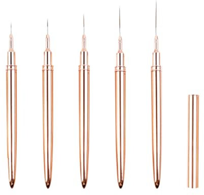 JIHUOO Lot de 5 pinceaux fins pour nail liner - Pinceaux professionnels pour nail art - Pinceaux de peinture à ongles - Outils de dessin - Doré