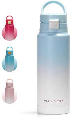 pluseight Insulated Water Bottle, 750ml(24oz) Leak Proof 18/8 Stainless Steel Vacuum Tumbler, Stainless Steel Water Bottle Wide Mouth for Sports, Gym or Office, BPA-Free Keep Cold 24H Hot 12H (Wathet)