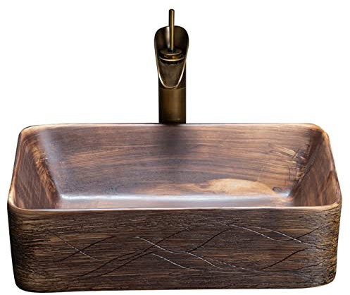 sjdoPulse Vintage-Waschbecken, Rechteckiges Badezimmer, Künstlerische Porzellan-Waschschale Mit Wasserhahn, Pop-Up-Abfluss, Waschbecken Über Der Theke, Waschtisch, Kunstwaschbecken