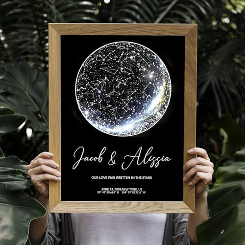 Benutzerdefinierte Sternkarte, individuelles Poster, Sternkarten-Druck, Leinwand mit Rahmen, Sternkartenkunst, Sternbild, Geburt, Hochzeit, Paar, Jahrestag, Poster und Drucke, personalisiertes