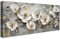 Mit Rahmen Groß Leinwand Bilder Weiße Blumen Floral Abstrakt Leinwandbilder Bild auf Leinwand Malerei Weinlese Luxus Grau Gold Bild Wandbilder Heim Wohnzimmer Schlafzimmer Wanddekoration 50x120cm