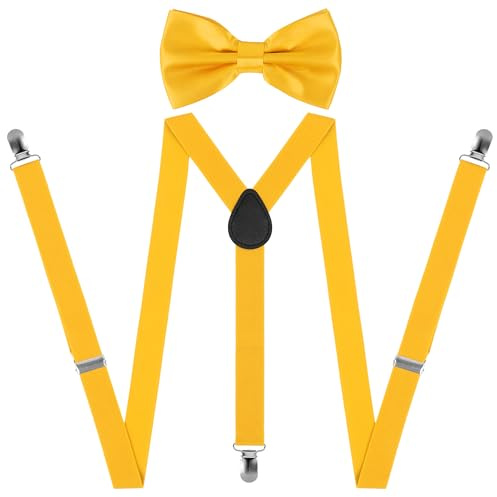 Beaface Hosenträger für Herren, Hosenträger, mit 3 starken Clips und Fliege, verstellbar, elastisch, für Hochzeit, Business, Freizeit