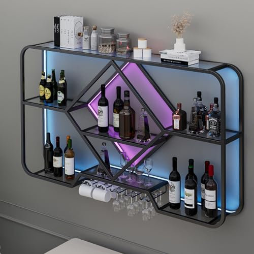 KCGCIHMS Portabottiglie da Parete Nero con Porta calici sospeso e portabottiglie. Elegante Soluzione di stoccaggio per l'esposizione nella credenza.