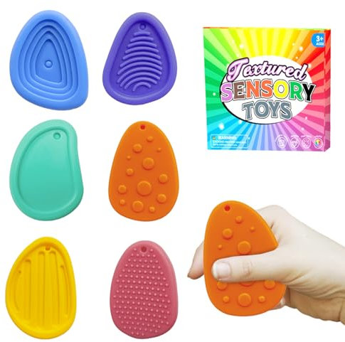 ELNX Fidget Toys Sensory Stone, 6 Stück Handschmeichler, Entwicklungsspielzeug für besondere Bedürfnisse, Sensory Stones, Fidget-Stressberuhigungsspielzeug zur Linderung von Angstzuständen, Autismus