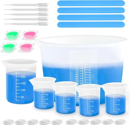Anhow 29er Messbecher Epoxidharz, Silikonbecher Set Skala Mischbecher 1000ml/250ml/100ml mit Rührstäbchen für DIY, Basteln, Labor, Küche