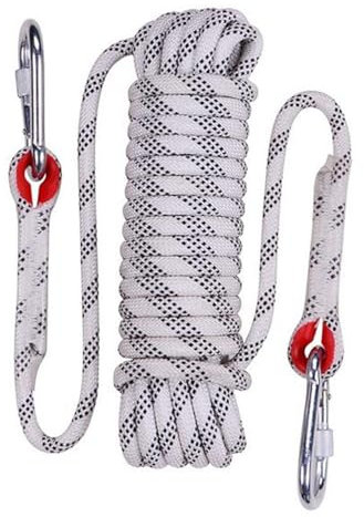 EGTink Corde Escalade 10m,Corde de Sécurité Extérieure de 10mm,Escalade Corde d'escalade avec 2 Mousquetons,Corde Nylon pour Camping Alpinisme Randonnée Sauvetage (Blanc)