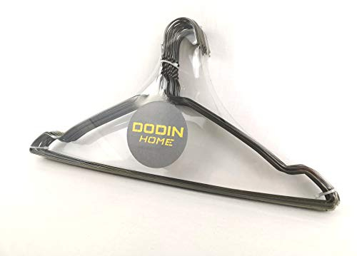 DODIN HOME Pack of 10 Bronze Wire Notched Hangers Space Saving Metal Coat Hanger Suit Notch Hangers with Trouser Bar Clothes T-Shirt Dress Hanger with Notch 10 (Bronze)