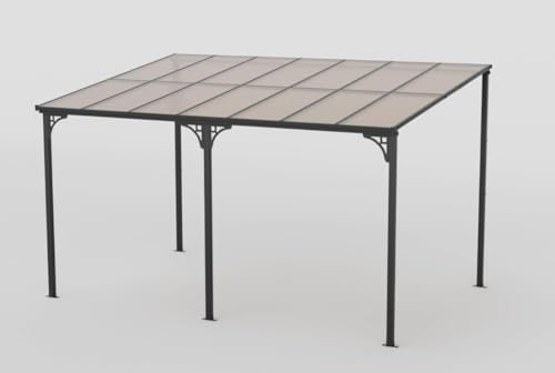 HOMASIS 3 x 4 m Pergola zur Wandmontage, für den Außenbereich, mit Schrägdach und Sonnenschutz, wasserdicht, für Terrasse, Veranda, Hof