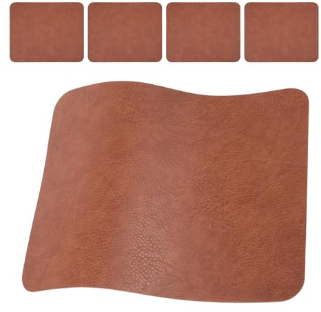 DEARMAMY 5 Piezas Mouse Pads Retro Piel Sintética Impermeables Antideslizantes para Oficina Protector Mesa Ordenador y Teclado Alfombrillas Gaming Multifunción Marrón Doble Cara