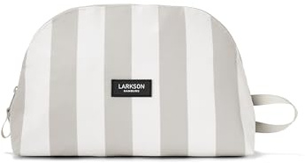 Larkson Kulturtasche Damen & Herren Beige Gestreift - Tilda Large - Stylischer Kosmetikbeutel zum Hinstellen - Große Waschtasche für Reise, Camping, Schwimmbad