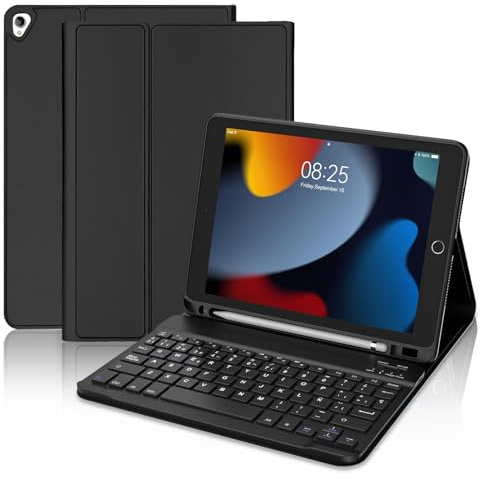 FOGARI Funda Teclado para iPad 9/8/7 Generacion 2021/2020/2019 10.2 | Español Ñ QWERTY Teclado Bluetooth Magnético Desmontable para iPad 9/8/7 Generación 10.2 Pulgadas, Negro