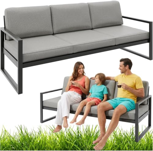 Beautysofa24 Stella Gartensofa 3-Sitzer Metall inkl. Kissen Wetterfest Outdoor Lounge Gartencouch Terrassensofa Modern für Garten Terrasse Balkon, Beige