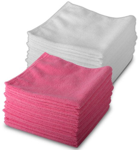 20 Pack of 10 White & 10 Red Microfibre Exel Magic Cleaning Cloths. Chemical Free Cleaning. Anti Bacterial Microfiber Cloths for Amazing Smear Free Wiping