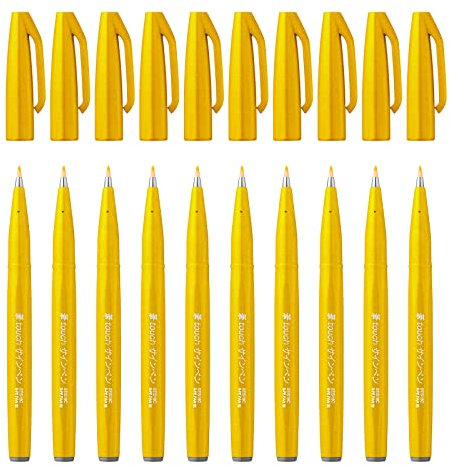 Pentel SES15C-G - Brush Sign Pen Faserschreiber, 10 Stück, gelb