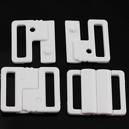 4 Pairs Bikini Clips Hook and SNAP Plastic Clasps Strong Strap 20mm Bra Fastener Swimwear (White - H1489)