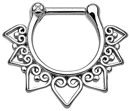 Piercingfaktor Universal Piercing Septum auch für Tragus Helix Ohr Nase Lippe Brust Intim - Schild Clicker Ring Silber