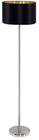 EGLO Stehlampe Maserlo, 1 flammige Textil Stehleuchte, Standleuchte aus Stahl und Stoff, Farbe: Nickel matt, schwarz, gold, Fassung: E27, inkl. Trittschalter