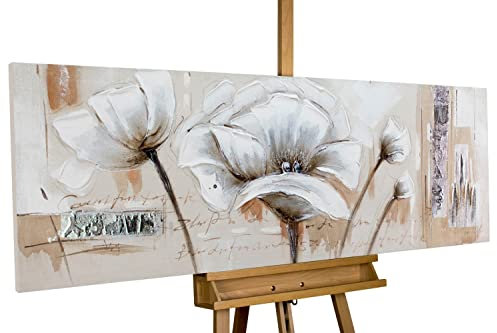 KunstLoft Leinwandbild | 100% HANDGEMALT | 150x50cm | Gemälde 'Verblasste Erinnerung' | Blüten | Beige | Wandbild Wohnzimmer