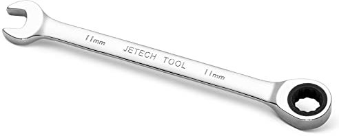 Jetech 11 mm Llave de engranaje de trinquete combinada, llave de engranaje de acero Cr-V de grado industrial métrica en acabado de cromo pulido