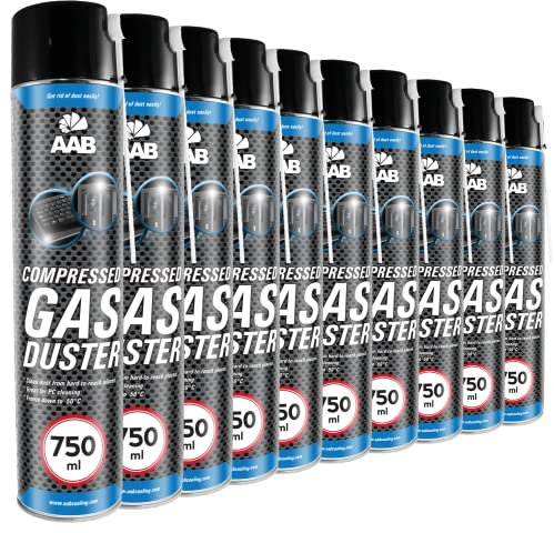 AAB Bombe Air Sec 9x750ml - Bouteille Air Comprimé, Nettoyage des Ordinateurs, Dépoussiérant en Spray, Enlever la Poussière, sans Odeur Aérosol, Computer Cleaner, Informatique Matériel
