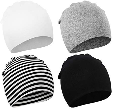 DRESHOW 4 Stücke Unisex Mütze Hut Junge Mütze Frühling Mützchen Kleinkind Wendemütze Jersey Slouch Beanie Bekleidung Unisex Infant Hut Kindergarten Mütze