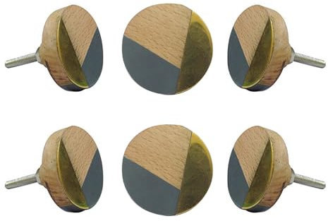 Set of 6 Wooden Round Knobs Decorative Cabinet Knobs for Home Kitchen Cabinet Cupboard Door Dresser Wardrobe Drawer Pulls by Perilla Home (Grey)