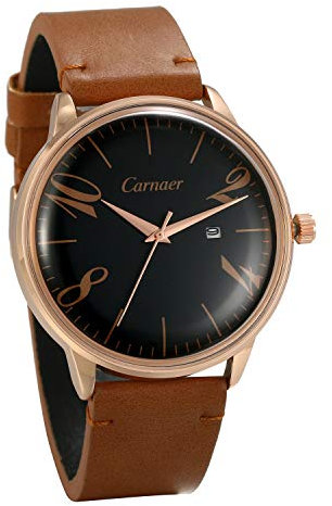 JewelryWe Herren Uhren Analog Quarz Kalender Armbanduhr 30M Wasserdicht Luxus Geschäfts Casual Uhr mit Leder Echtleder Armband, Braun
