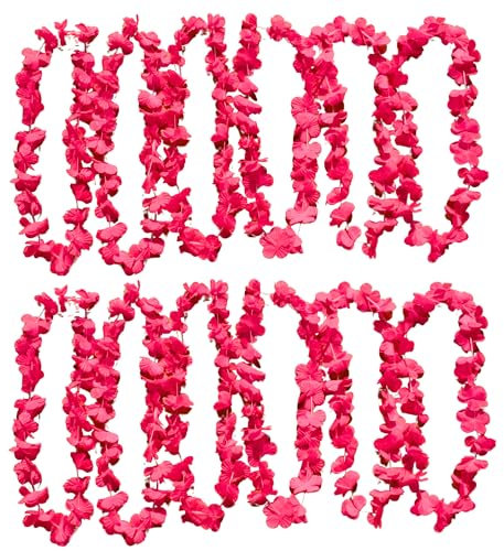 UV FLOOR - Collier De Fleurs Rose Fluo - Qualité Premium - Accessoire Fluorescent - Fête - Déguisement - Lot de 12