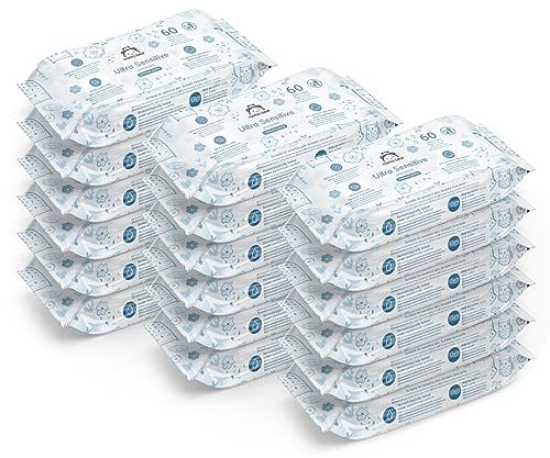 by Amazon Ultra Sensitive Babyfeuchttücher 1080 Tücher, unparfümiert, 18 Packungen à 60 Stück (zuvor unter der Marke by Amazon, identisches Produkt)