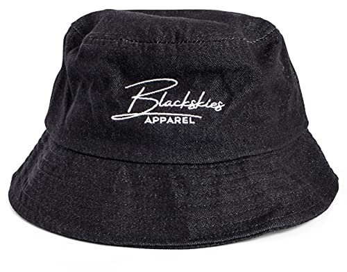 Blackskies® EOS Bucket Hat | Damen Herren Jeans Sonnenhut | Fischerhut aus Denimstoff | Sommerhut für Urlaub Schwarz