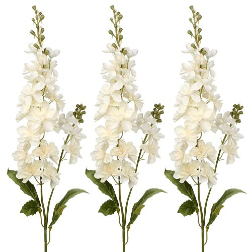 Yanyan Künstliche Rittersporn, lange Stiel, künstliche Rittersporn, Stiel, Kunstblume für Hochzeit, als Tafelaufsatz für drinnen und draußen, Gartenparty, dekorative Blume (weiß, 85,9 cm)