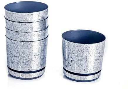 KORAD Set di 5 vasi con sottovaso di diametro 14 cm modello 017 - Argento Vecchio; glamour; moderno, alta brillantezza, stile classico, rustico, loft, per piante, erbe