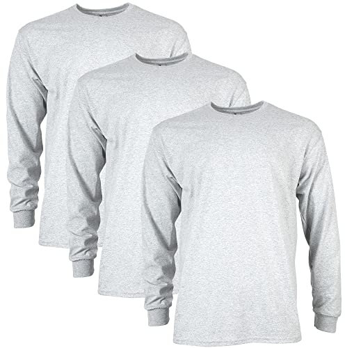 Gildan Unisex's Ultra Cotton Long Sleeve T-Shirt, Style G2400, Multipack, Ash Grey (3-Pack), L (Pack of 3)