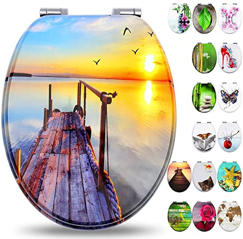 Fanmitrk Wooden Toilet Seat-Durable MDF Toilet Seat Soft Close in Various Patterns(MDF1810)