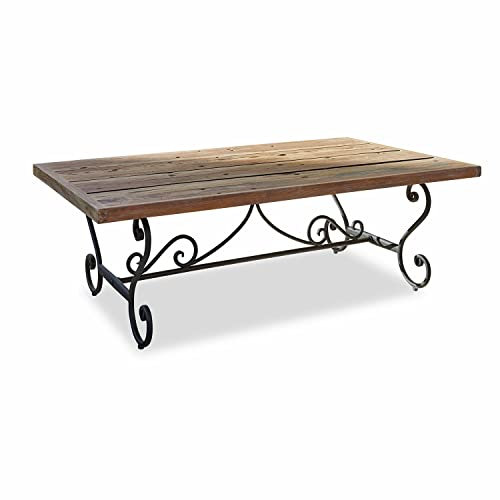 Loberon Tisch Fontaneda, Kunstvolles Design, Filigran Geschwungenes Gestell, Langlebig & Widerstandsfähig, Gartenmöbel, Gartentisch, Outdoor, Eisen, Teakholz,