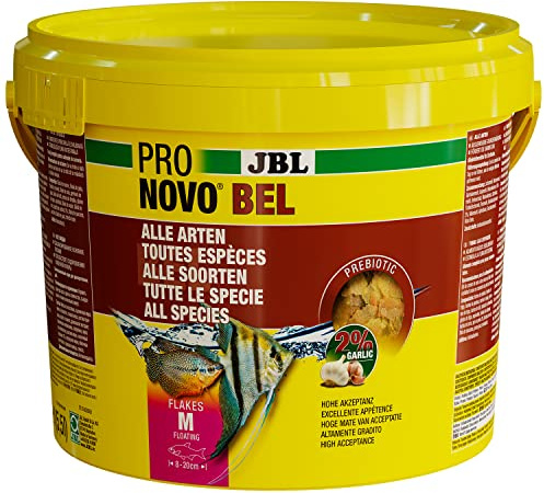 JBL PRONOVO BEL FLAKES, Hauptfutter für alle Aquarienfische von 8-20 cm, Fischfutter-Flocken, Größe M, 5,5 l