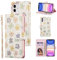 UEEBAI Wallet Case for iPhone 11, PU Leather Phone Case Kickstand RFID Blocking Flip Case with Card Slots Wrist Strap Relief Engraved Pattern Magnetic Closure Folio Case - White Daisy