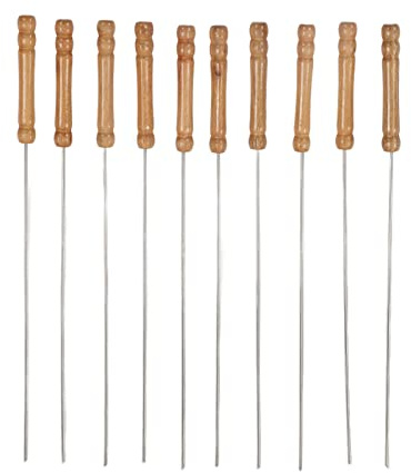 CHICIRIS 10 Stück Grillspieße Holzgriff Edelstahl BBQ Kabob Sticks für Grillen Im Freien 11,8 Zoll Leicht und Tragbar