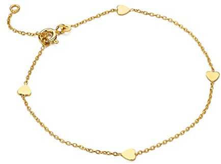 MIORE Schmuck für Damen Herz Armband mit kleinen Herzchen klassische Anker ArmKette aus Gelbgold 9 Karat 375 Gold, Länge 16-18 cm verstellbar